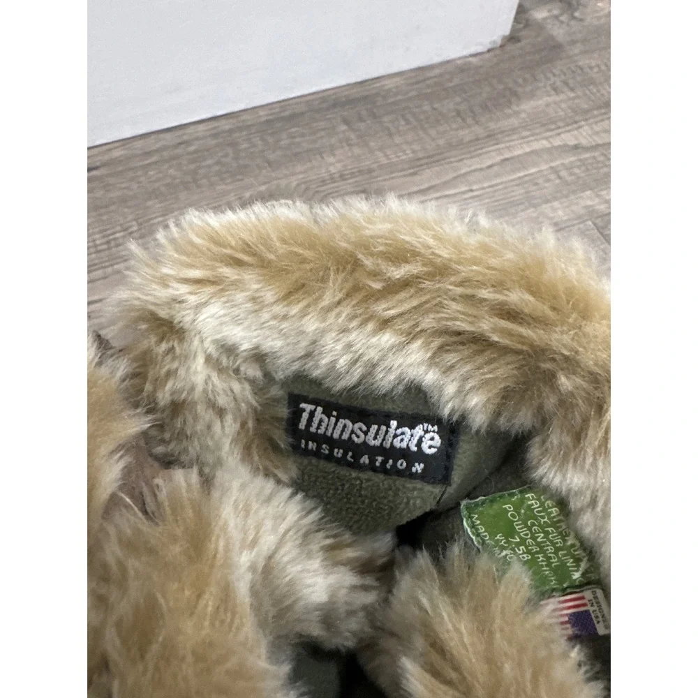 Earth Shoes Central Powder Khaki Leather Faux Fur Thinsulate Boots Womens 7.5B